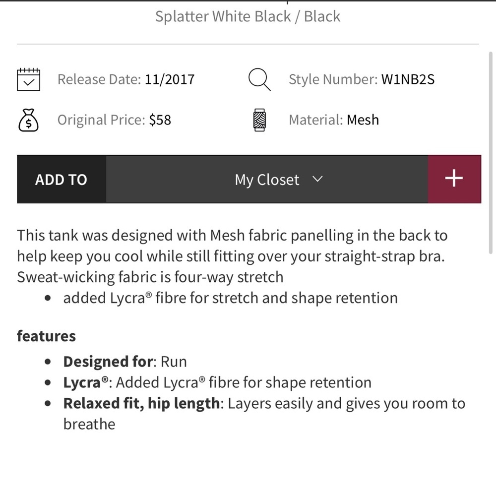 Lululemon Sculpt Tank II Splatter White/Black Size 6 - Picture 4 of 4